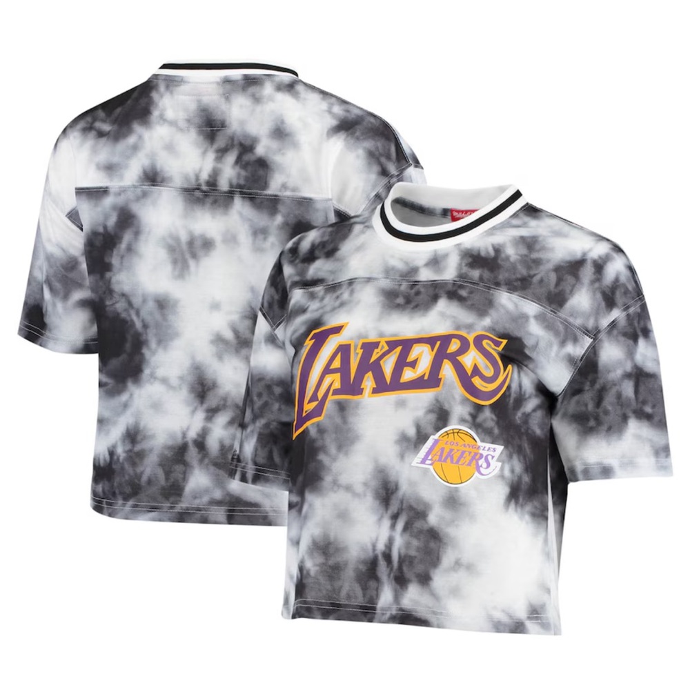 Mitchell & Ness Black/White LA Lakers Tie Dyed Cropped T-shirt